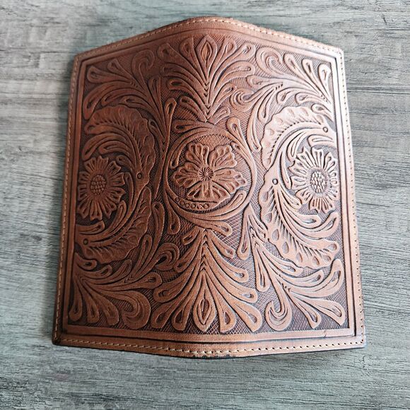 Western Floral Hand Tooled Leather Rodeo Wallet - Picture 3 of 10